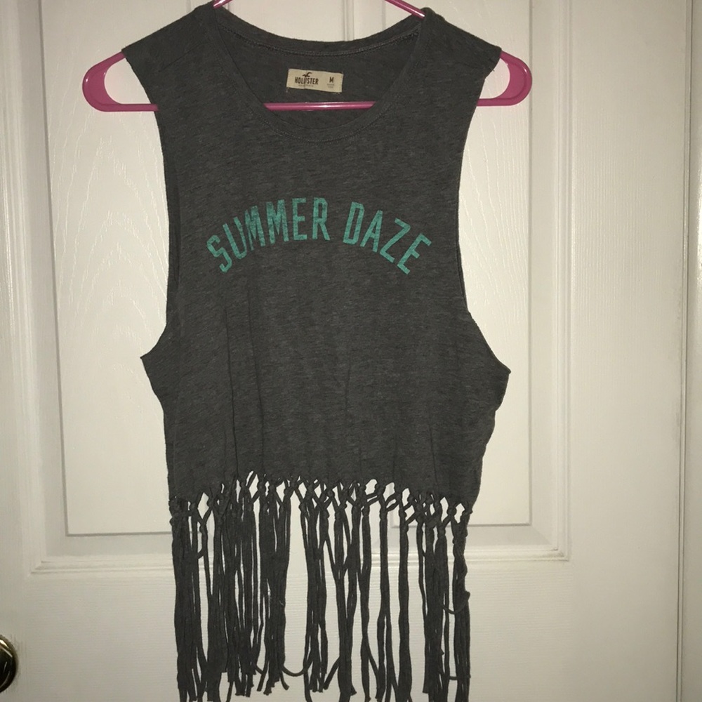 Grey “Summer Daze” fringe muscle tank